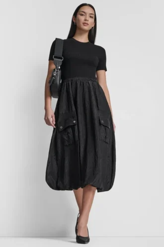 Mixed Media Cargo Midi Bubble Dress