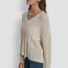 Mohair Like Cable V-Neck Sweater