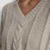 Mohair Like Cable V-Neck Sweater