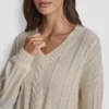 Mohair Like Cable V-Neck Sweater