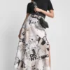 Newspaper Print Midi Skirt