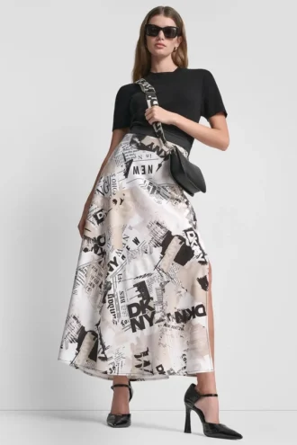 Newspaper Print Midi Skirt