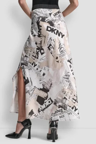 Newspaper Print Midi Skirt