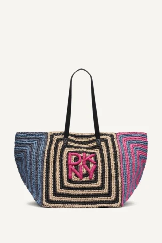 Paloma Crochet Straw Logo Tote