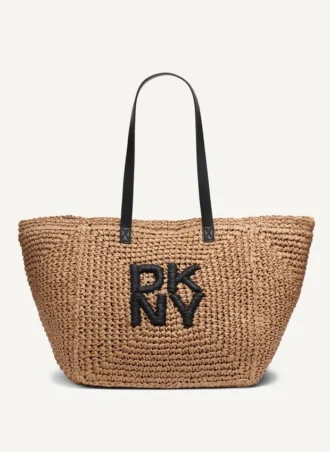 Paloma Crochet Straw Logo Tote