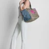 Paloma Crochet Straw Logo Tote