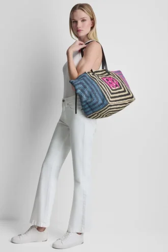 Paloma Crochet Straw Logo Tote