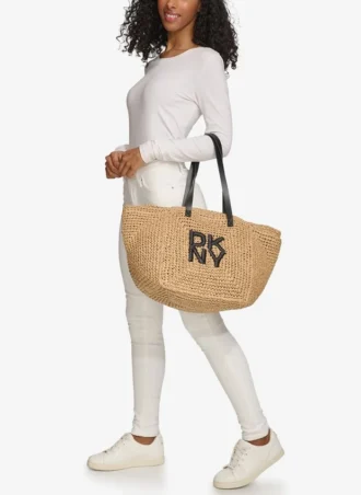 Paloma Crochet Straw Logo Tote