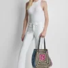 Paloma Crochet Straw Logo Tote