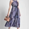 Pleated Chiffon Tie-Waist Midi Dress