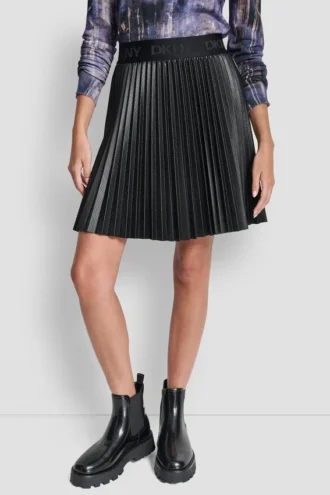 Pleated Faux Leather Skirt
