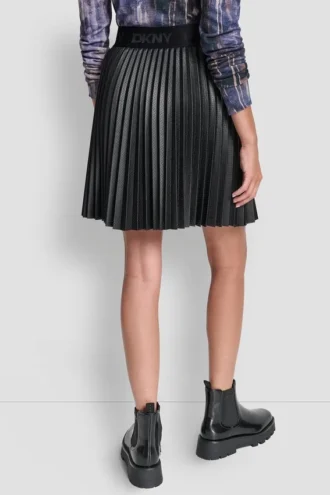 Pleated Faux Leather Skirt