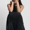 Pleated Mixed Media Midi Dress
