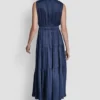 Pleated Satin Tie-Waist Midi Dress