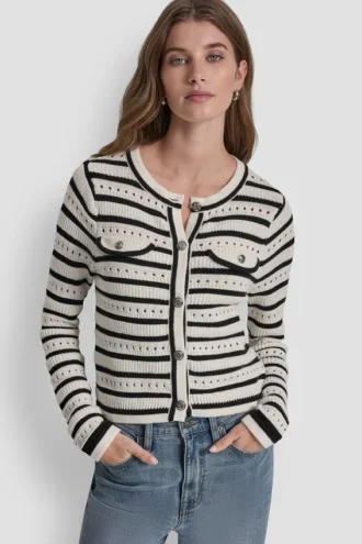 Pointelle Striped Cardigan
