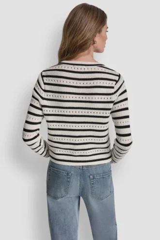 Pointelle Striped Cardigan