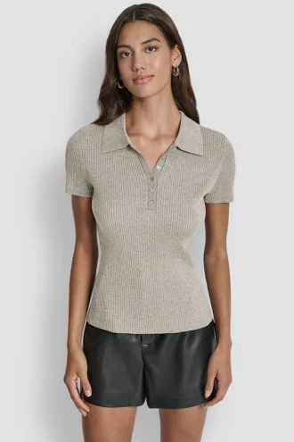 Polo Rib Sweater with Lurex