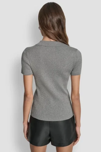 Polo Rib Sweater with Lurex