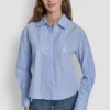 Poplin Button Front Shirt with Sequins