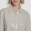 Poplin Button Front Shirt with Sequins