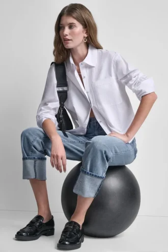 Poplin Shirt with Rhinestone Buttons