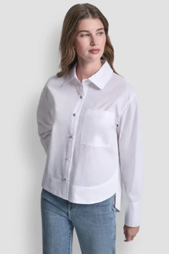 Poplin Shirt with Rhinestone Buttons
