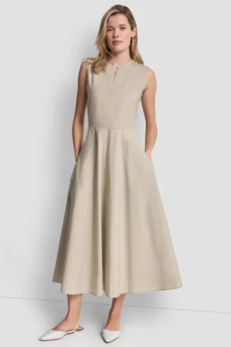 Poplin V-Neck Midi Dress