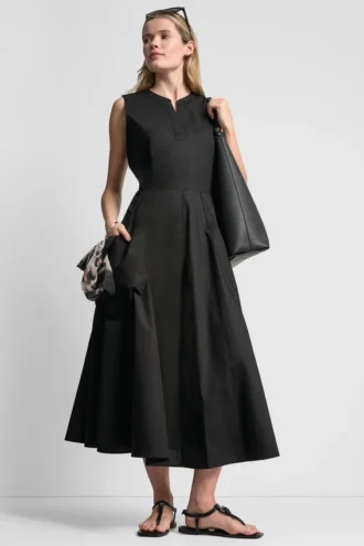 Poplin V-Neck Midi Dress