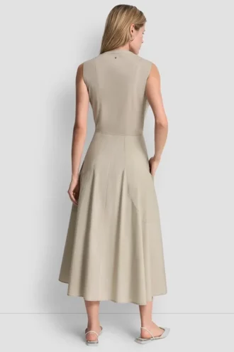 Poplin V-Neck Midi Dress