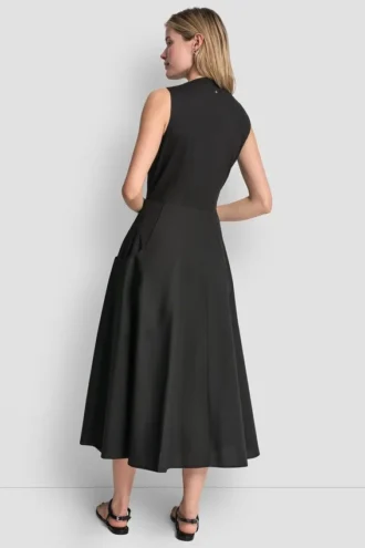 Poplin V-Neck Midi Dress