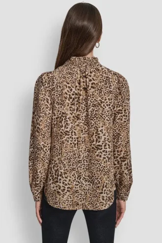 Puff Sleeve Smocked Collarless Shirt