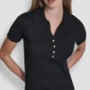 Ribbed Polo with Rhinestone Buttons