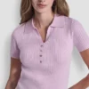 Ribbed Polo with Rhinestone Buttons