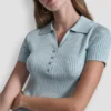 Ribbed Polo with Rhinestone Buttons