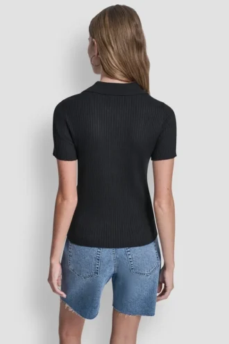Ribbed Polo with Rhinestone Buttons