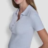 Ribbed Polo with Rhinestone Buttons