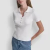 Ribbed Polo with Rhinestone Buttons