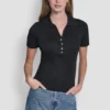 Ribbed Polo with Rhinestone Buttons