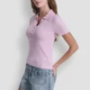 Ribbed Polo with Rhinestone Buttons