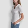 Ribbed Polo with Rhinestone Buttons