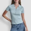 Ribbed Polo with Rhinestone Buttons