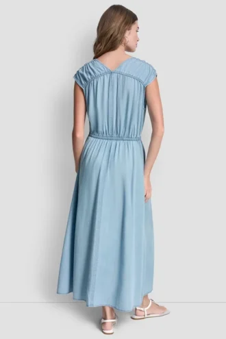 Ruched V-Neck Dress with Tie Waist