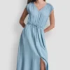 Ruched V-Neck Dress with Tie Waist