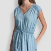 Ruched V-Neck Dress with Tie Waist