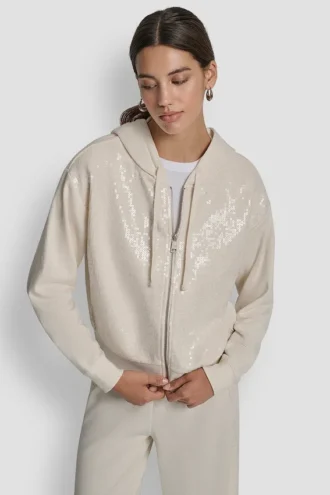 Sequin Zip Front Hoodie