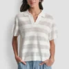 Sheer Striped Polo Sweater