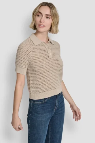 Short Sleeve Crochet Stitch Polo