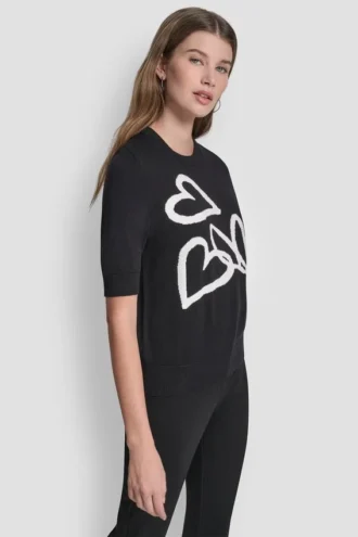 Short Sleeve Graffiti Heart Sweater