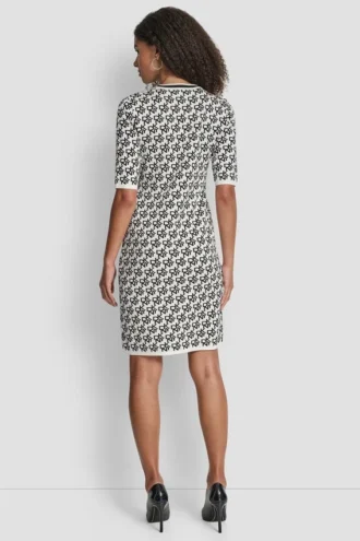 Short Sleeve Logo Intarsia Sweater Dress