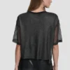 Short Sleeve Mesh Overlay Logo Knit Top